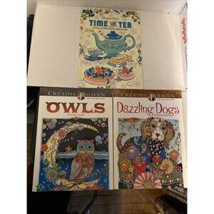Creative Haven Owls & Dazzling Dogs Coloring Book & Time For Tea Paperback Good